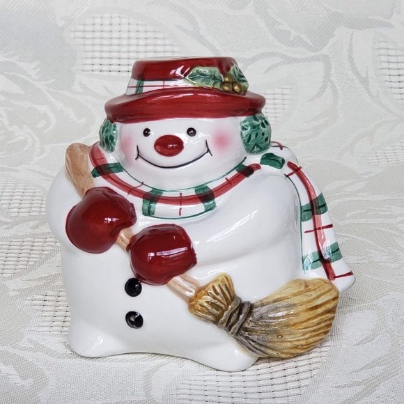 SALT & PEPPER Shaker ~~ Snowman and Gift, Fitz and Floyd Plaid Christmas - Picture 9 of 10